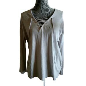 Sunnyside Gray Lace-up Tee  - Size S - NWOT